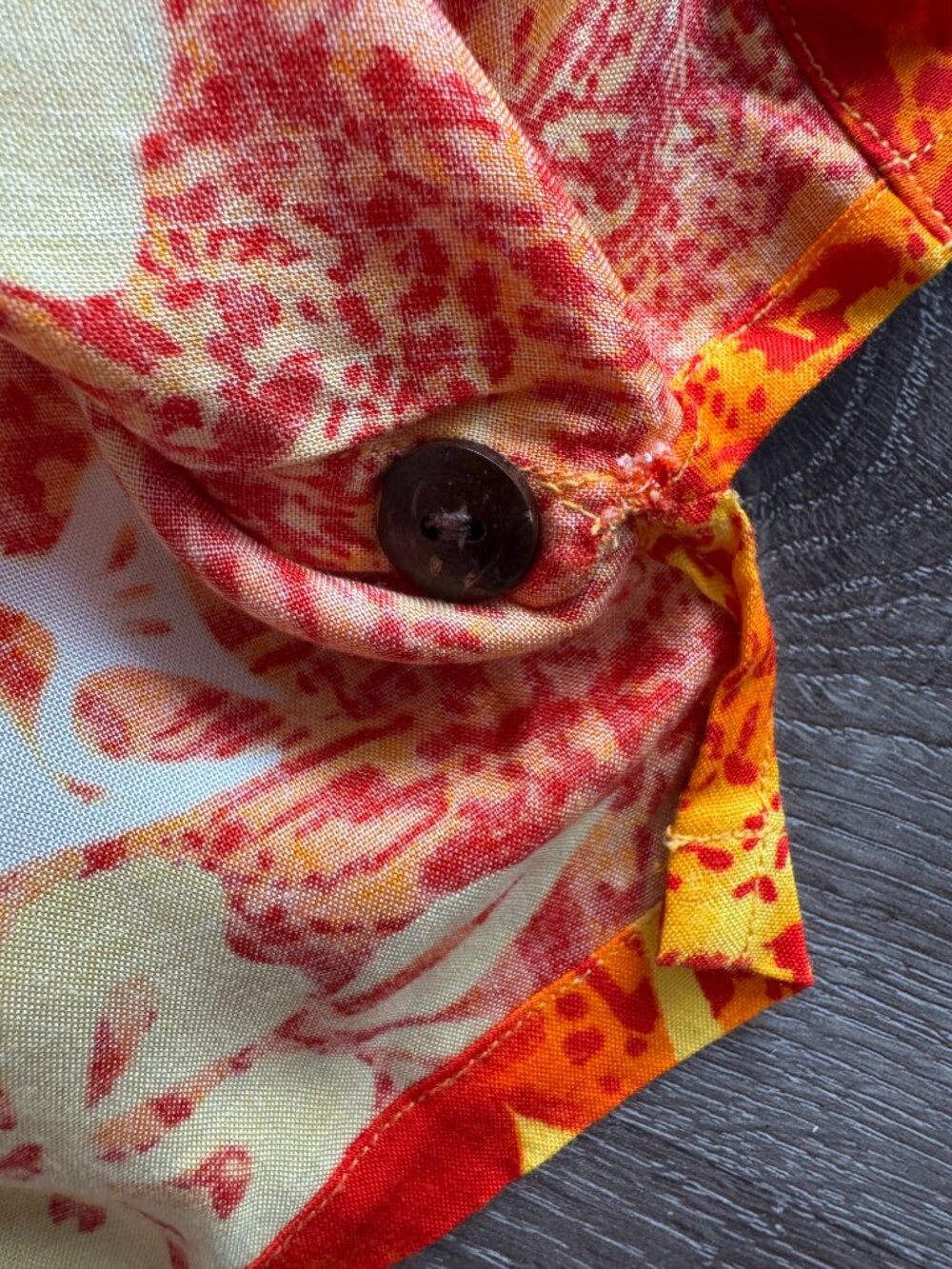 Vintage 90s Hawaiian Sleeveless Shirt | Orange Yellow Tropical Floral Camp Top - Picture 6 of 11